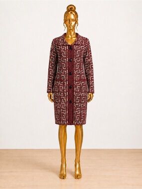 Vertigo Paris Burgundy Geometric Button Front Dress Jacket Coat Size Medium